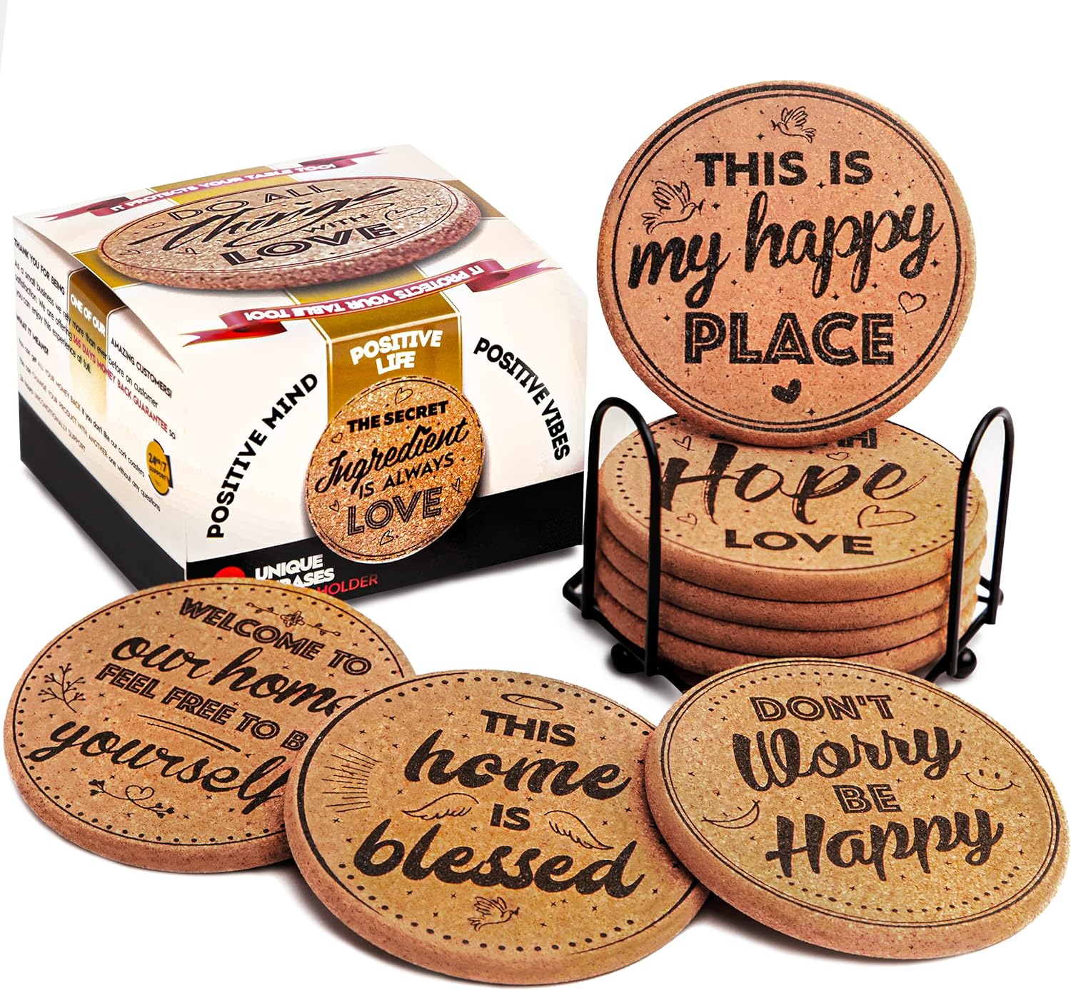 Cork Coasters for Drinks Absorbent with Holder, Cup Coasters, Large Round Outdoor Cup Coasters, Wooden Table Protection, Coffee, Cups and Mugs Cool Drink Coaster -Set of 8 Cork Coasters for Drinks Absorbent with Holder, Cup Coasters, Large Round Outdoor Cup Coasters, Wooden Table Protection, Coffee, Cups and Mugs Cool Drink Coaster -Set of 8